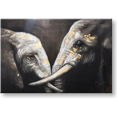 Maľovaný obraz na stenu SLONY 120x80 cm - 120×80 cm / Klasický 2 cm