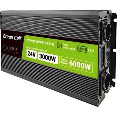 Green Cell Инвертор green cell, 24/220v, dc/ac, 3000w/6000w, чиста синусоида (gc-inv-24v-3000w-p3000lcd)