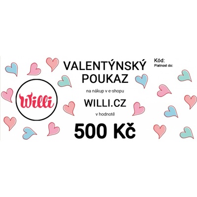 Willi Valentýnský poukaz na nákup v e-shopu willi.cz v hodnotě 500 Kč