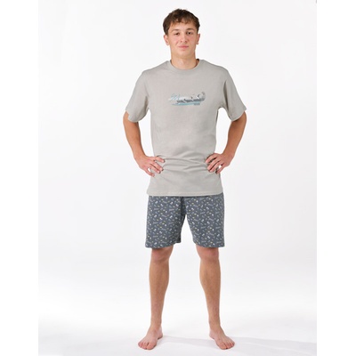 Gina pánské pyžamo krátké pánské šité s potiskem pyžama 2025 79190P sv. šedá tm. šedá