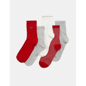 Marks & Spencer Чорапи до глезена с висок дял памук и бродерия, 5 чифта Marks & Spencer червена Marks & Spencer | Cherven | ЖЕНИ | 3-5