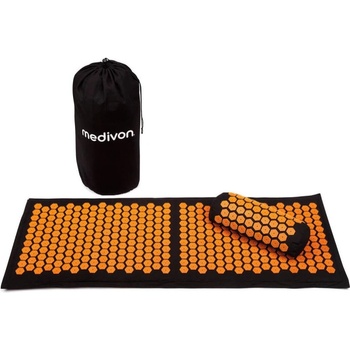 Medivon Постелка за акупресура Medivon Chronos, 23х48 см, Хипоалергенна, Подобряване на кръвообращението и съня, Облекчаване на мускулно напрежение, +Чанта, Черен/оранжев (Chronos)