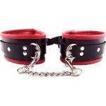 Rouge Leather Padded Ankle Cuffs Black on Red