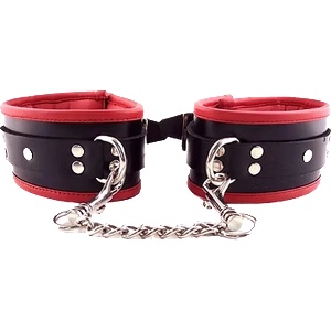 Rouge Leather Padded Ankle Cuffs Black on Red