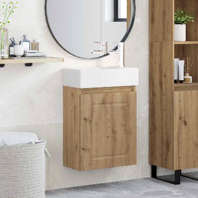 vidaXL Мивка за баня със смесител Дъб артизан 45, 5 x 22, 5 x 84 см (889520)