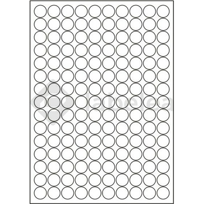 Labelea Samolepiace etikety kruh 18x18 mm biele papierové, na hárku A4, pre laserovú a atramentovú tlač, Farba etikiet Biela, Počet hárkov v balení 100 EPY999018W150S