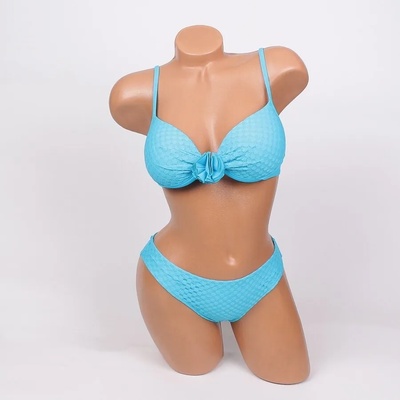 Светлосин бански с мрежа и декоративно цвете - чашка В