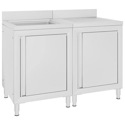 vidaXL Търговски кухненски шкаф за мивка, инокс, 120x60x96 см (3058270)