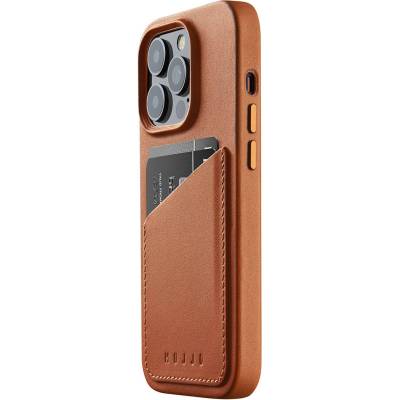 Mujjo Full Leather MagSafe Wallet Case - премиум кожен (естествена кожа) кейс с MagSafe за iPhone 14 Pro (кафяв)