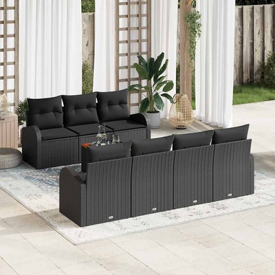 vidaXL Градински Софа Комплект с възглавница 8 pcs Черно полиратан (3347541)