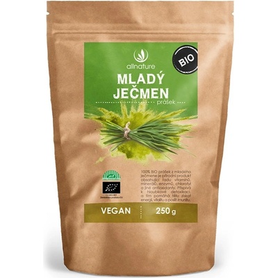 Allnature Mladý jačmeň BIO prášok v BIO kvalite na detoxikáciu organizmu a podporu imunity 250 g