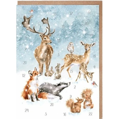 Přání s adventním kalendářem Wrendale Designs "A Winter Wonderland" - Zima v lese