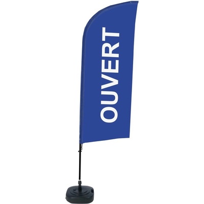 Jansen Display Kompletní sada reklamní vlajky ve tvaru křídla, Otevřeno, modrá, francouzština, 1105 x 3300 mm