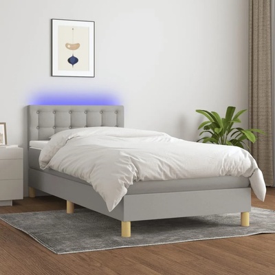 vidaXL Боксспринг легло с матрак и LED, светлосиво, 80x200 см, плат (3133989)