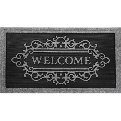 90 x 50 см правоъгълна сиво черна изтривалка с надпис Welcome