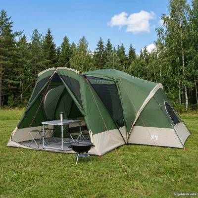 vidaXL Кабинков лагер с водоотблъскваща наметка 10 души Зелено (42042254)