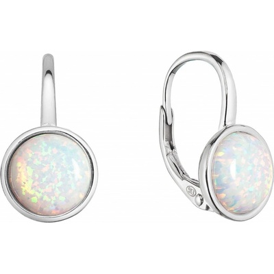 Pavona Stříbrné visací náušnice s bílým syntetickým opálem 11466.1 white