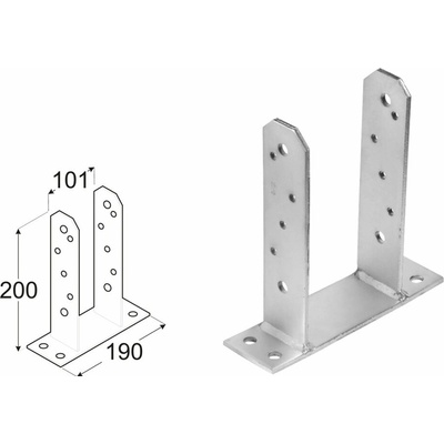 Domax zaskrutkovacia pätka stĺpika typu TT PST 100 - 101 x 190 x 60 x 200 mm 8 ks