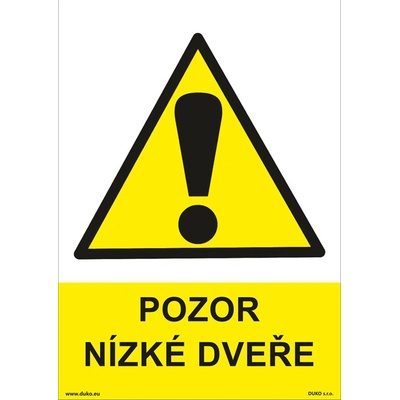 DUKO POZOR NÍZKÉ DVEŘE Formát: 210 x 297 mm, Materiál: plast 5 mm, samolepící vinylová fólie