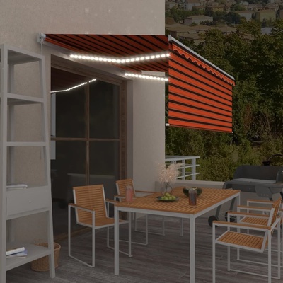 VidaXL Ručně zatahovací markýza s roletou a LED 3,5x2,5m oranžovohnědá