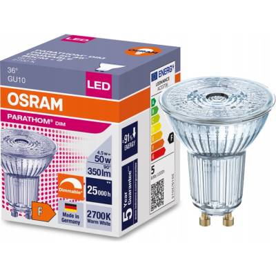 Osram LED žárovka GU10 PAR16 PARATHOM 4,5W 50W teplá bílá 2700K stmívatelná, reflektor 36°