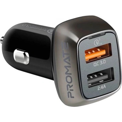 Promate Зарядно за кола с два USB изхода и QuickCharge 3.0 технология за бързо зареждане - Promate Scud-30 Car Charger Dual USB 30W QC 3.0 (черен) (190419)