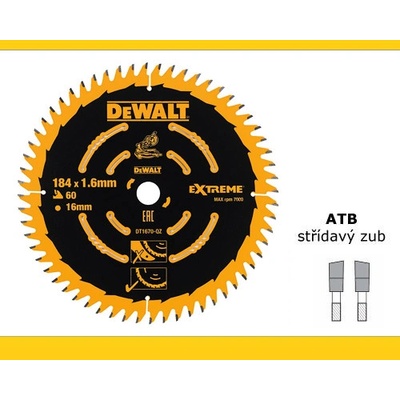 DeWalt Pilový kotouč 184x1,65x16mm SK60 ATB 20° jemný řez
