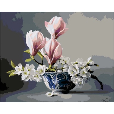 MALUJEŠ Malování podle čísel PIETER WAGEMANS MAGNOLIE A KVÍTKA TŘEŠNÍ Rozměr 40 x 50 cm Rámování bez rámu a bez vypnutí plátna