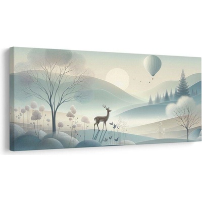 Obraz lesní krajina s jelenem a horami - 60x30