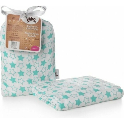 XKKO BMB Bambusová zavinovačka osuška Little Stars Turquoise