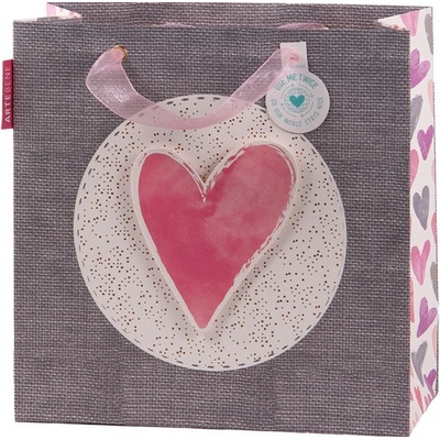 Darčeková taška 3D 25x25x11cm Artebene Heart Pink Grey
