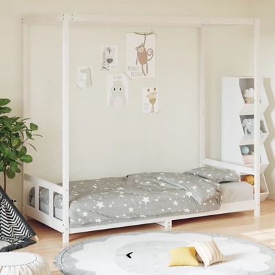 vidaXL Детска рамка за легло, бяла, 90x190 см, бор масив (834517)
