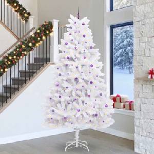 vidaXL Изкуствено коледно дърво с хингед Бяло 300 cm PVC и стомана (3426636)