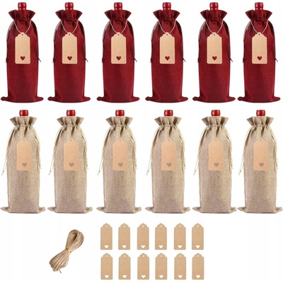 Jutová darčeková taška, vrecúško na víno (winebag) so šnúrkou