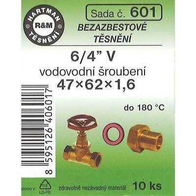 HARTMAN těsnění bezasbestové 6/4" 47*62mm, sada č. 601