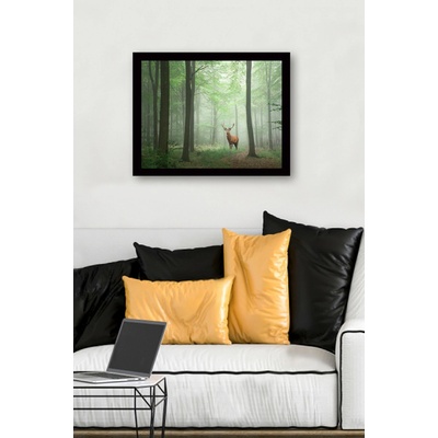 ASIR Obraz na MDF s rámem JELEN V MLŽNÉM LESE 56 x 41 cm