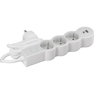 Legrand Разклонител 3x 2P+E Шуко с бутон ON/OFF и 2x USB A+C 15W с кабел 1.5m цвят Бял/светлосив Standart - Legrand Standart 694424 (694424)