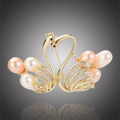 Éternelle brož se sladkovodními perlami a zirkony zamilované labutě B2202 zlatá