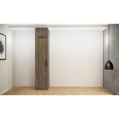 IRIM Модулен еднокрилен гардероб с ЛЕД осветление и надстройка СИТИ 1047 дъб дилън тъмен / графит