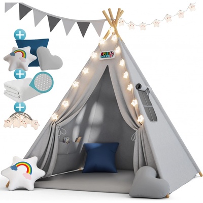 Spielwerk Detský stan teepee JULIUS 120x120x160cm šedá/modrá
