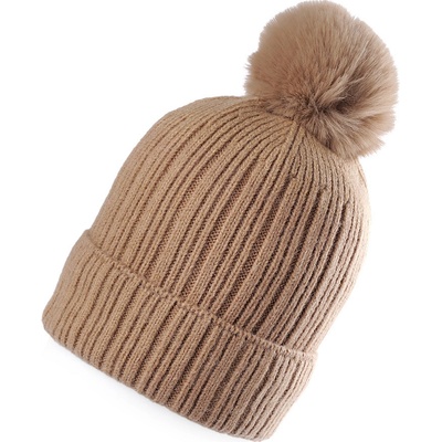 Prima obchod dívčí zimní čepice s bambulí Emi Ross béžová