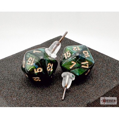 Chessex náušnice tmavě zelená D20 pecka 54504