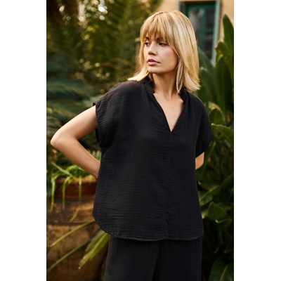 Moodo Черна памучна свободна блуза Moodo | Cheren | ЖЕНИ | XS