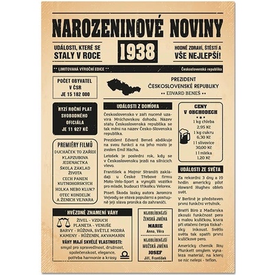 Narozeninové noviny 1938 - jednostranné