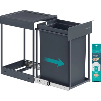 SONGMICS Kitchen trash can, for base cabinet, 1 x 20 L, extendable waste bin, steel frame, ABS lid, gray LTB920GZ01