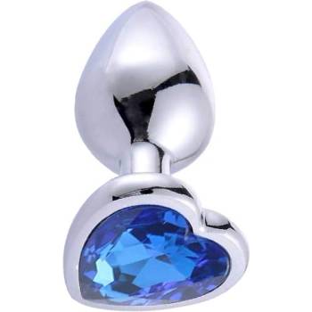 Sensual Метално дилдо Butt Plug "SILVER HEART DARK BLUE" 9 см. Размер-L