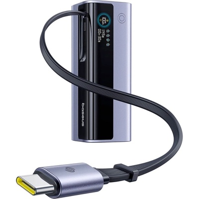 Baseus Външна батерия с вграден USB-C кабел, USB-C и USB-A портове и технология за бързо зареждане - Baseus EnerGeek GR11 Power Bank With Retractable USB-C Cable 20000mAh 145W (тъмносив) (E0027B01)