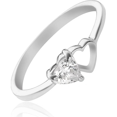 Šperky Eshop Stříbrný prsten 925 prázdné a zirkonové srdíčko X44.4