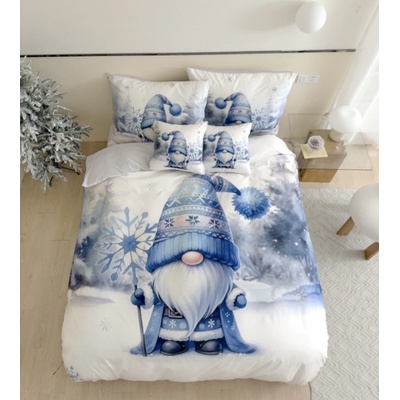 TiaHome 3 dielne Vianočné flanel obliečky 3D polycotton Modrý Trpaslík 200x140 90x70