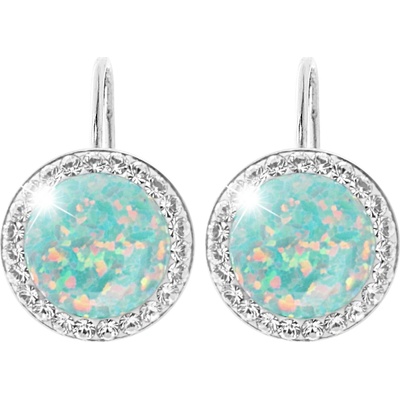 JSB bijoux s.r.o. Stříbrné náušnice klapky s kulatým opálem a krystaly Swarovski Pastel Mint Green velké (Stříbro 925/1000)